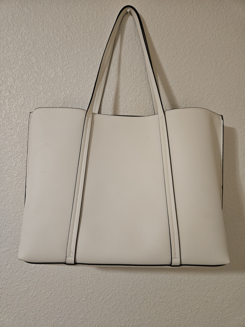 a new day White Tote with Black Trim and Double Straps
